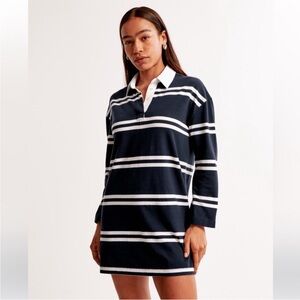 NWT A&F Essential Long-Sleeve Rugby Mini Dress, Medium, Navy